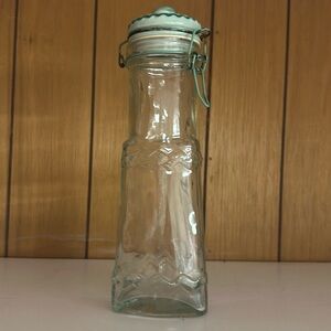 Vintage triangle glass jar with wire bale and metal lid